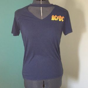 AC/DC Band Graphic T Shirt With Chest Cut-Out ACDC
